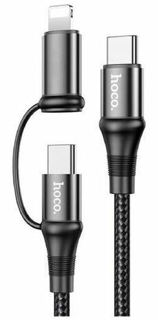 Hoco X50 2-in-1 USB-C naar USB-C / Apple Lightning 1 Meter Zwart