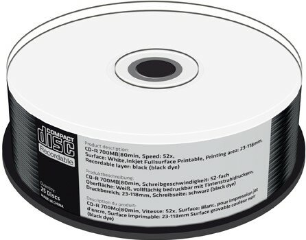 MediaRange CD-R 700 MB Black Inkjet Printable 25 stuks